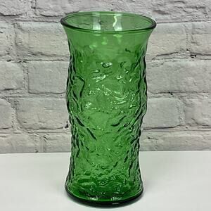 Vintage E.O. Brody Co. Emerald Green Vase Large Floral Textured Crinkle Decor